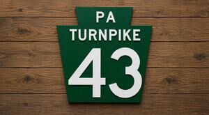 Pennsylvania Turnpike Route 43 Road Sign Highway Interstate Travel PA Penn Pike